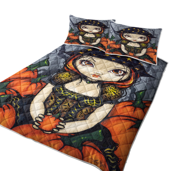 Cool Halloween Witch a Pumpkin Gift King Size Quilt Sets
