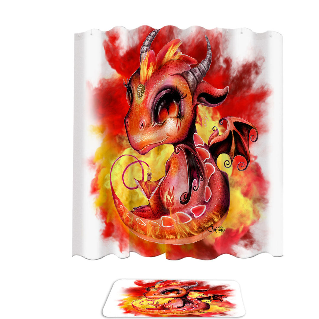 Cool Kids Shower Curtains Fire Flames Lil Dragon