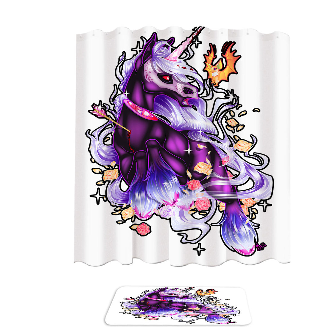 Cool Little Dragon and Purple Unicorn Fabric Shower Curtains and Bathroom Rugs