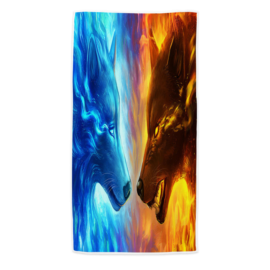 Cool Microfibre Beach Towels with Animals Fire and Ice Wolves