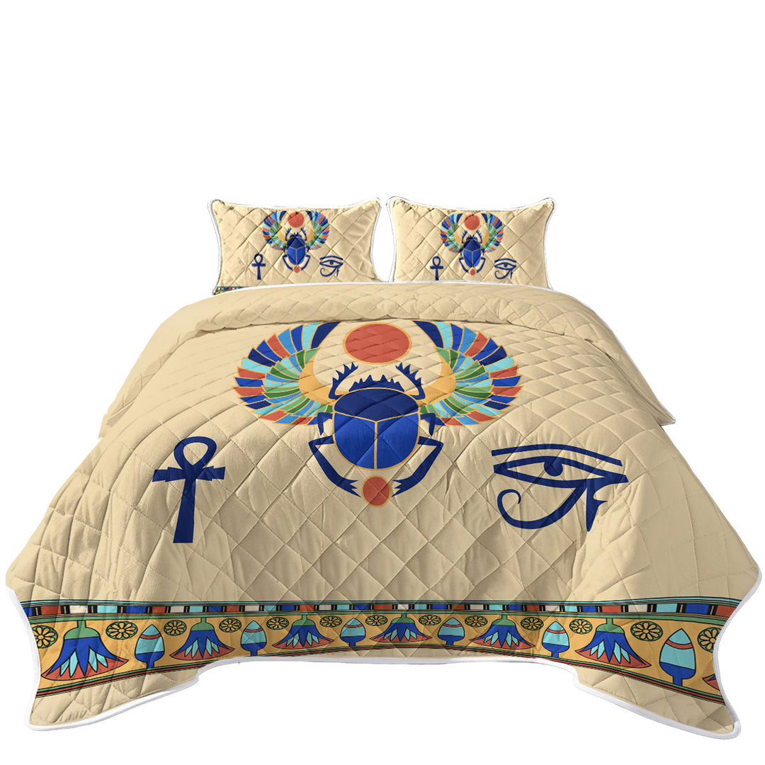 Cool Multi Colored Egyptian Symbols King Size Quilt