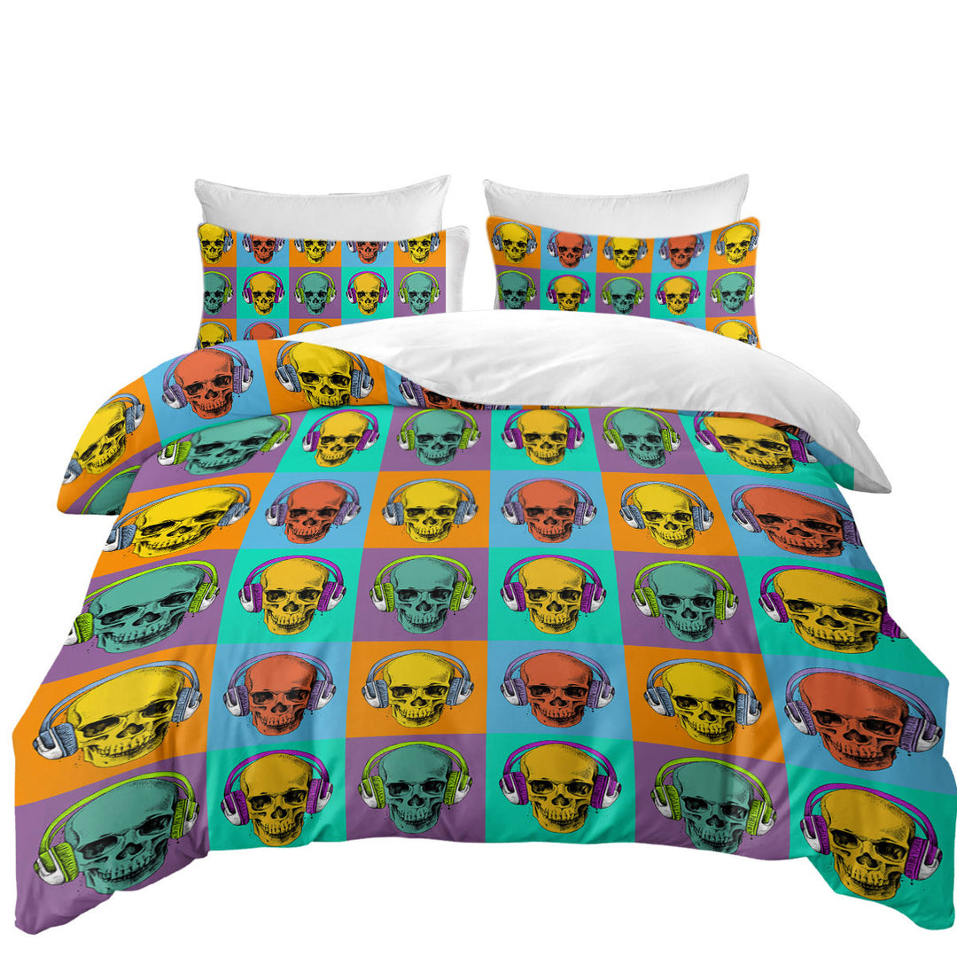 Cool Multi Colored Panel of Hipster Skulls Duvet Cover sale