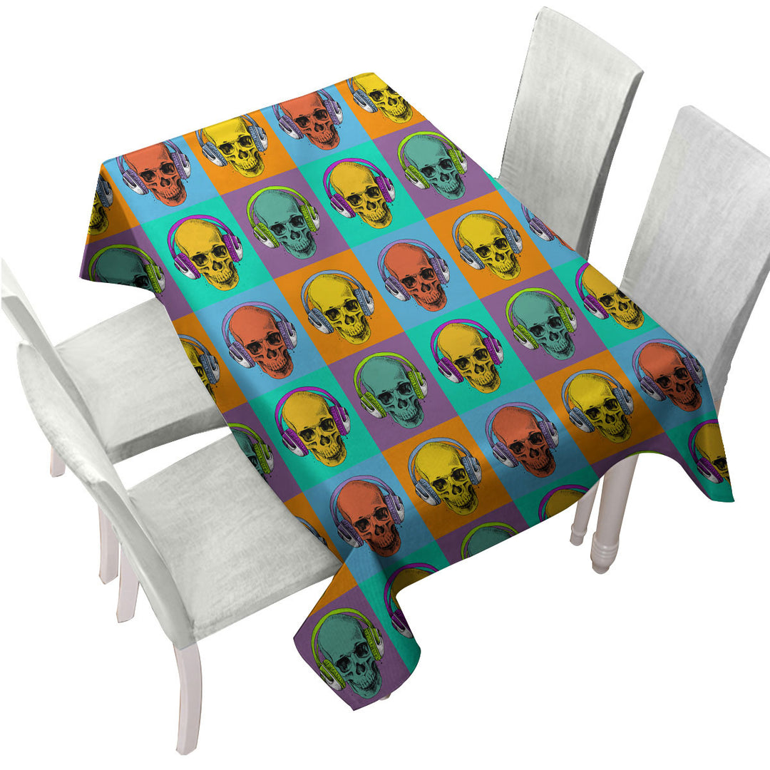 Cool Multi Colored Panel of Hipster Skulls Tablecloths