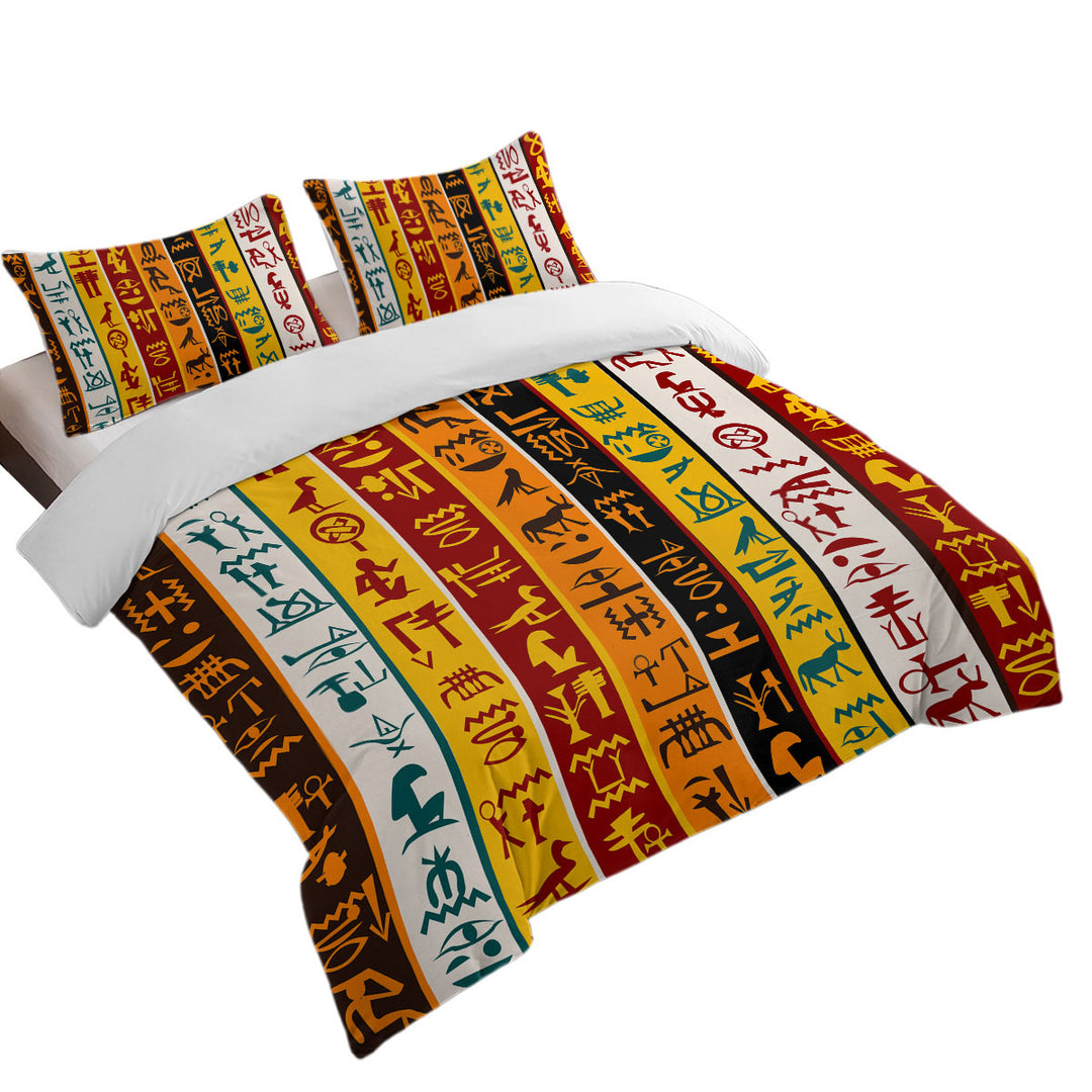 Cool Multi Colored Stripes Ancient Symbols King Size Duvet Cover