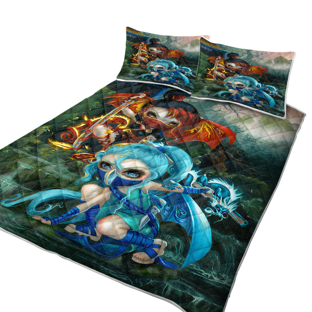 Cool Ninja Dragonlings Fire and Water Ninjas California King Quilt Sets