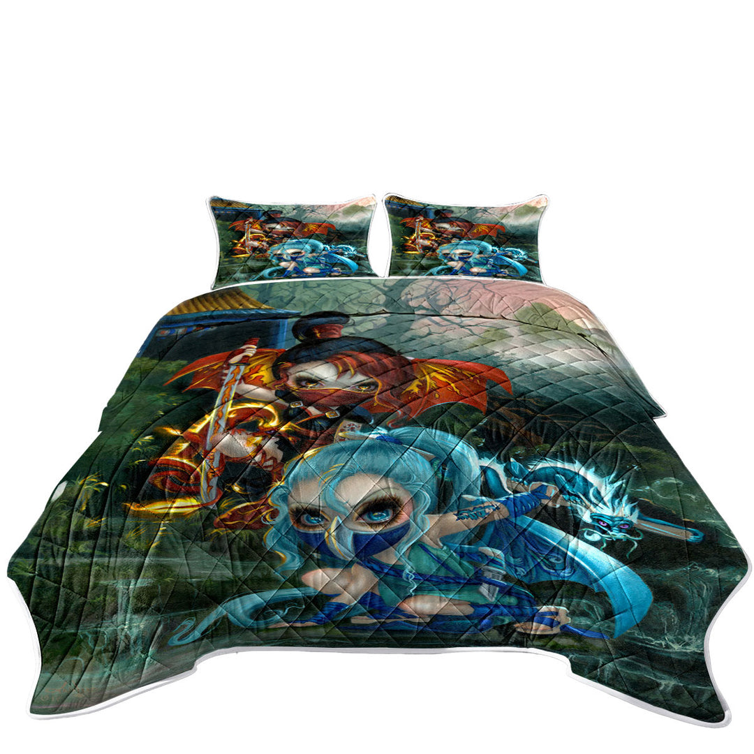 Cool Ninja Dragonlings Fire and Water Ninjas King Size Quilt Sets