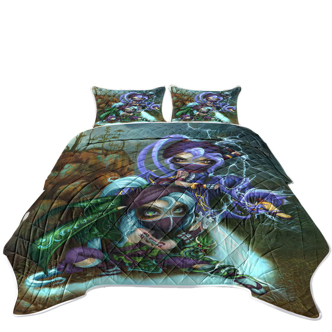 Cool Ninja Dragonlings Stormy Landscape California King Quilt Sets