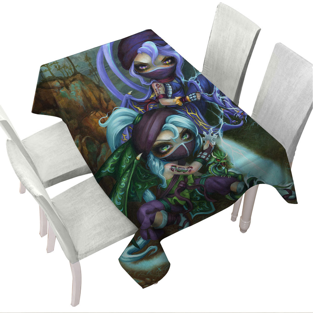 Cool Ninja Dragonlings Stormy Landscape Tablecloth
