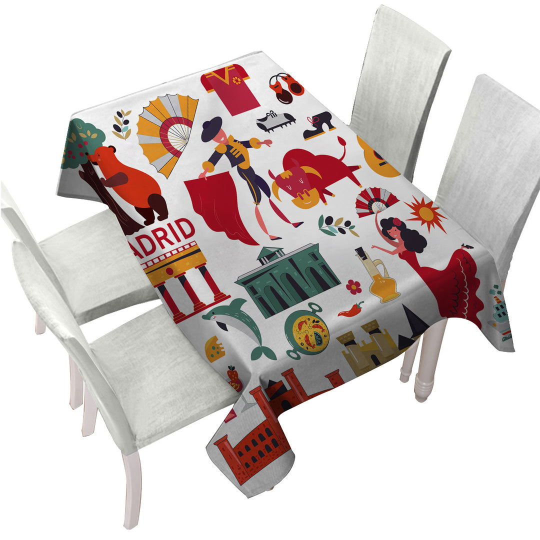 Cool Pattern Madrid Spain Attractions Printed Tablecloth