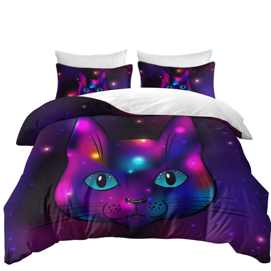 Cool Purple Space Cat Queen Size Duvet Cover