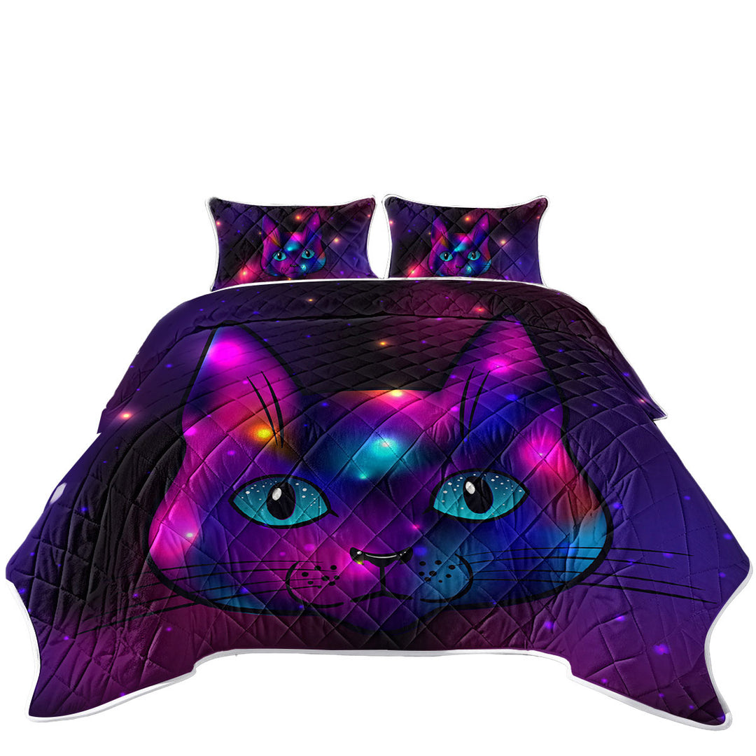 Cool Purple Space Cat Quilt