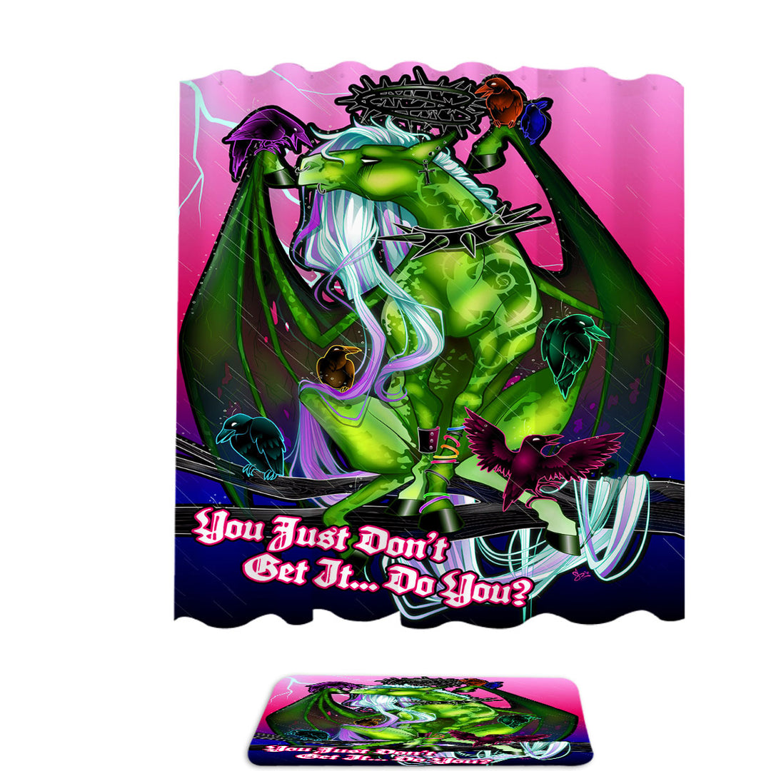 Cool Quote Shower Curtains with Fantasy Art Green Dragon and Crows