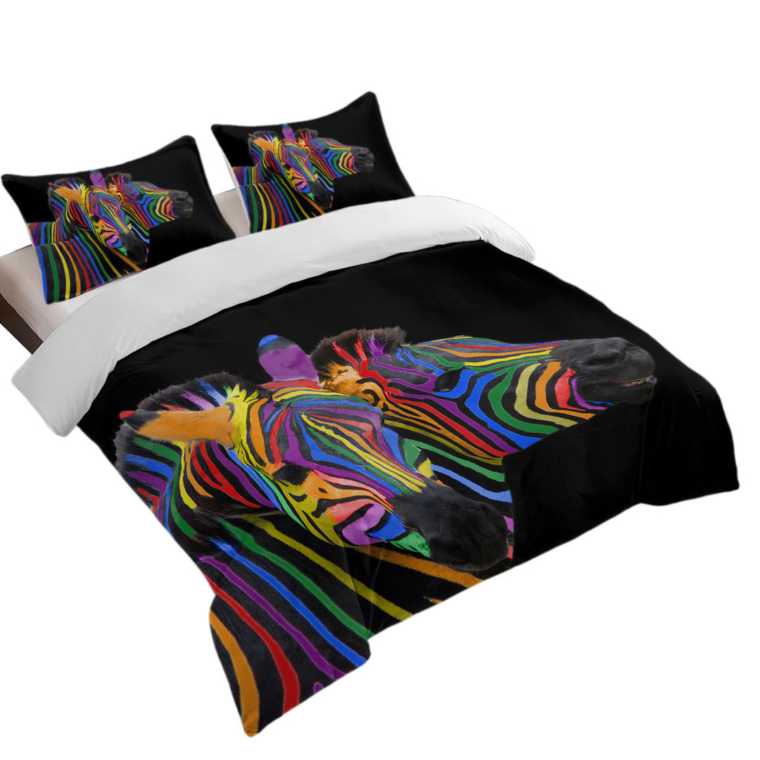 Cool Rainbow Striped Zebras Coverlets