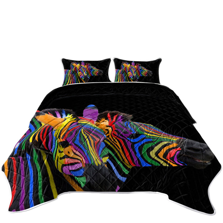 Cool Rainbow Striped Zebras Quilt