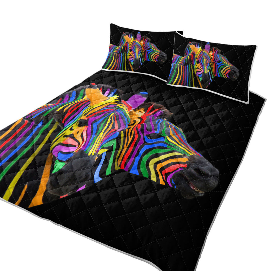 Cool Rainbow Striped Zebras Quilts