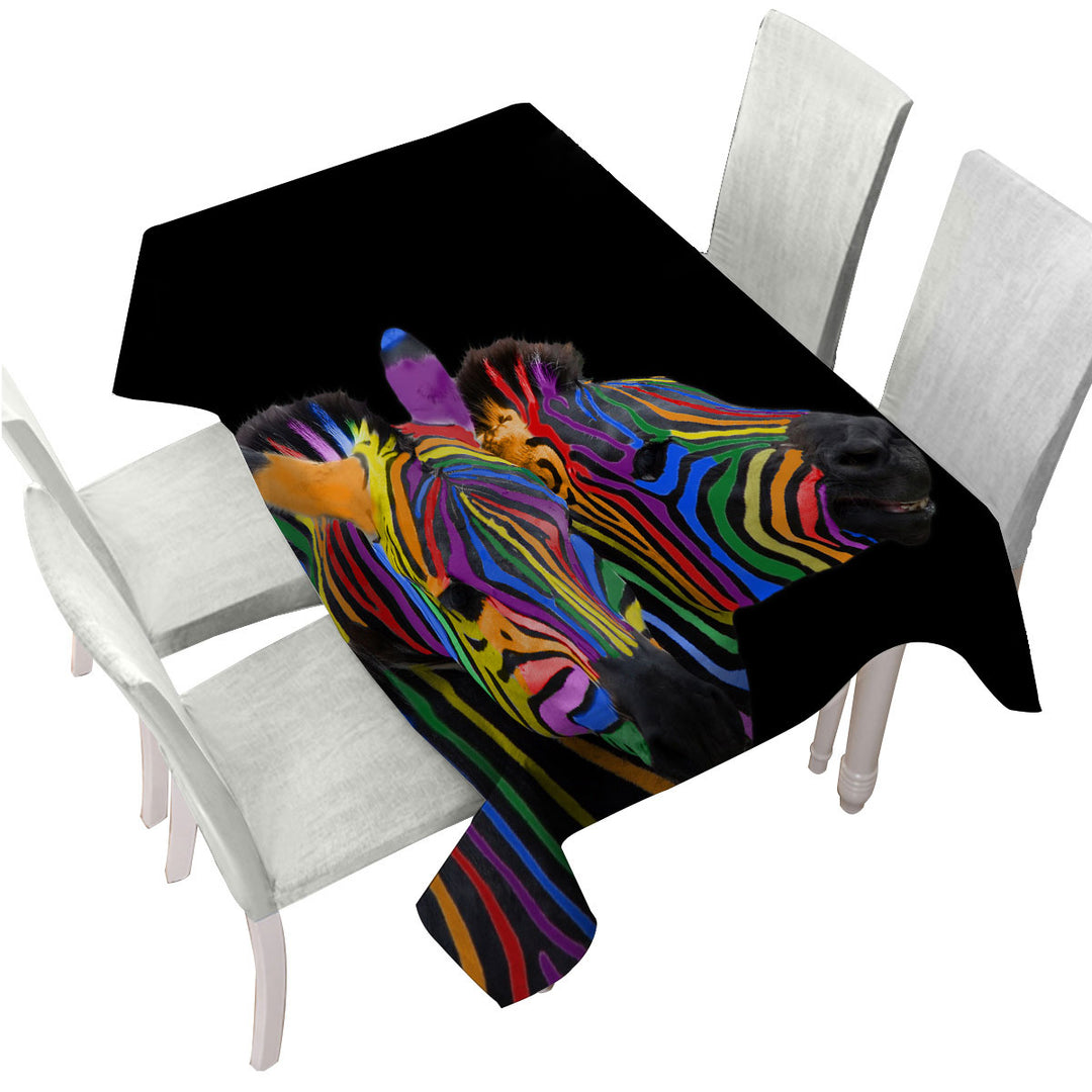 Cool Rainbow Striped Zebras Tablecloth