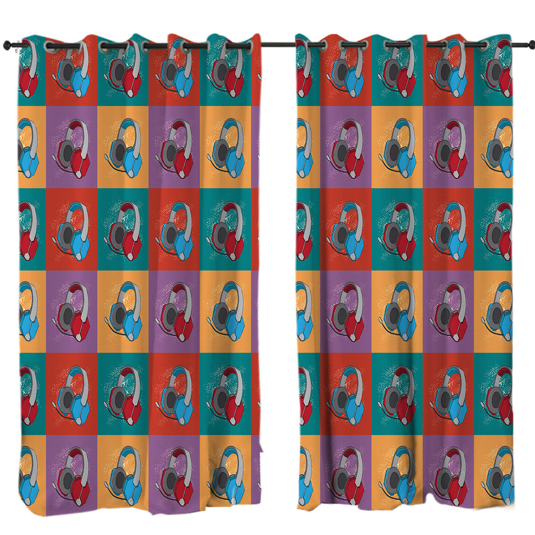 Cool Red and Blue Gamers Headphone Sets Curtains