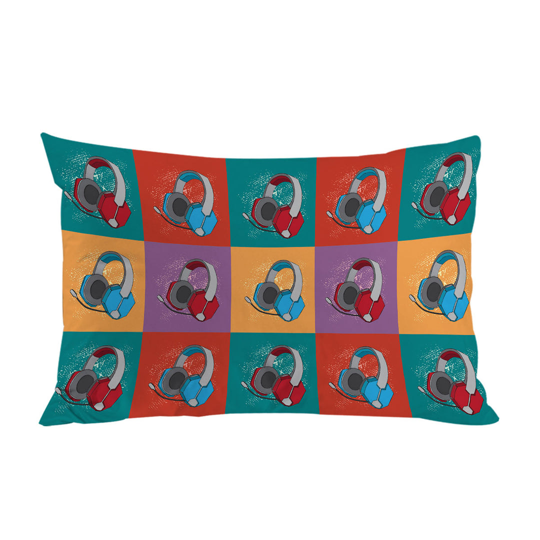 Cool Red and Blue Gamers Headphone Sets Pillow Cases