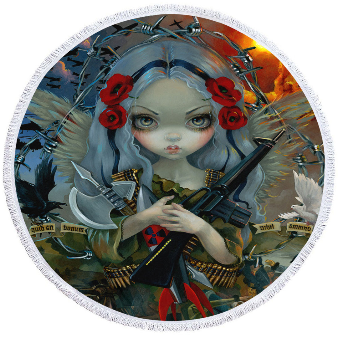 Cool Round Beach Towel History Art Unseelie Court War Beautiful Angel Girl
