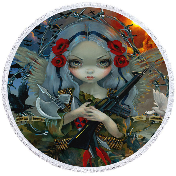 Cool Round Beach Towel History Art Unseelie Court War Beautiful Angel Girl
