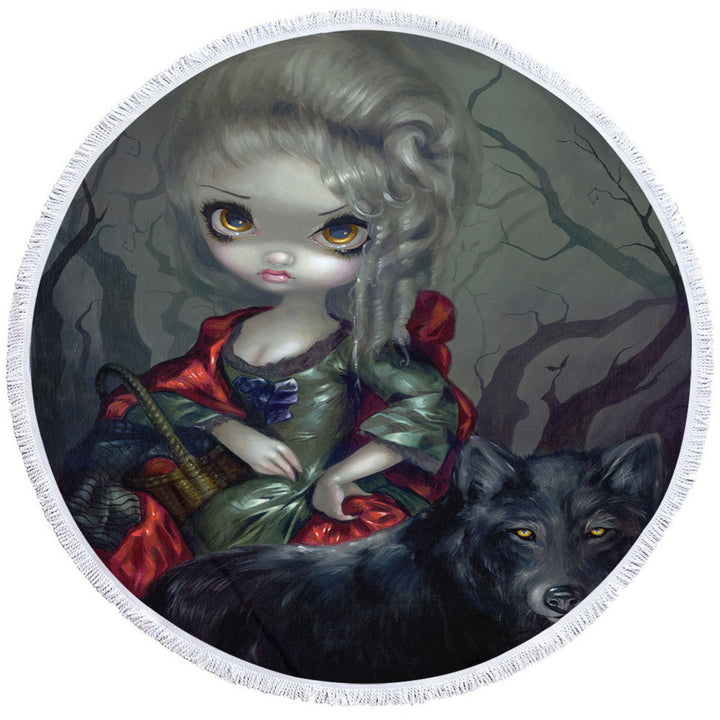 Cool Round Towel Fairytale Art Little Red Riding Hood and Wolf
