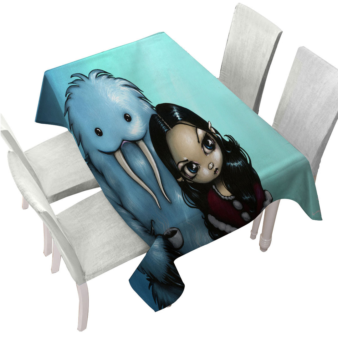 Cool Scary Kids Art Below Zero Girl and Yeti Tablecloth