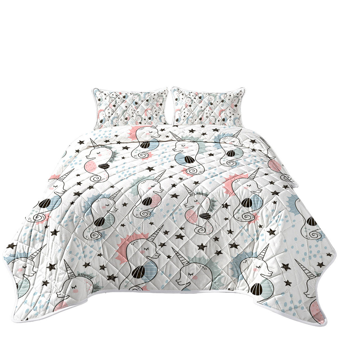 Cool Seahorse Unicorns California King Quilt Sets