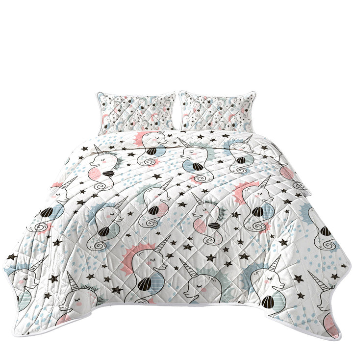Cool Seahorse Unicorns California King Quilt Sets