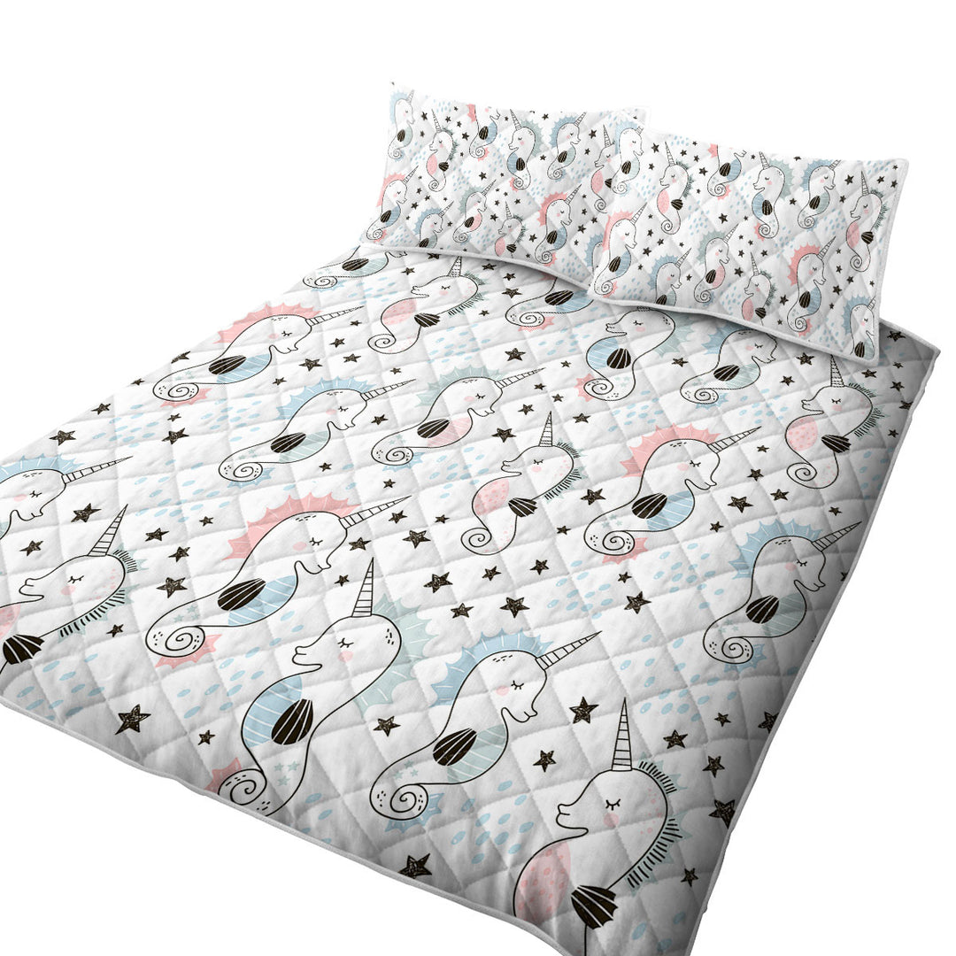 Cool Seahorse Unicorns King Size Quilt Sets