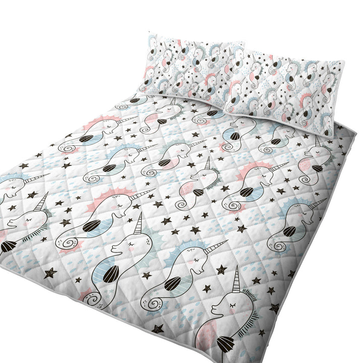 Cool Seahorse Unicorns King Size Quilt Sets