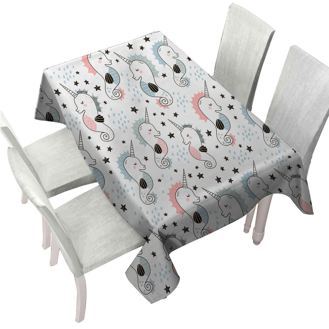 Cool Seahorse Unicorns Printed Tablecloth