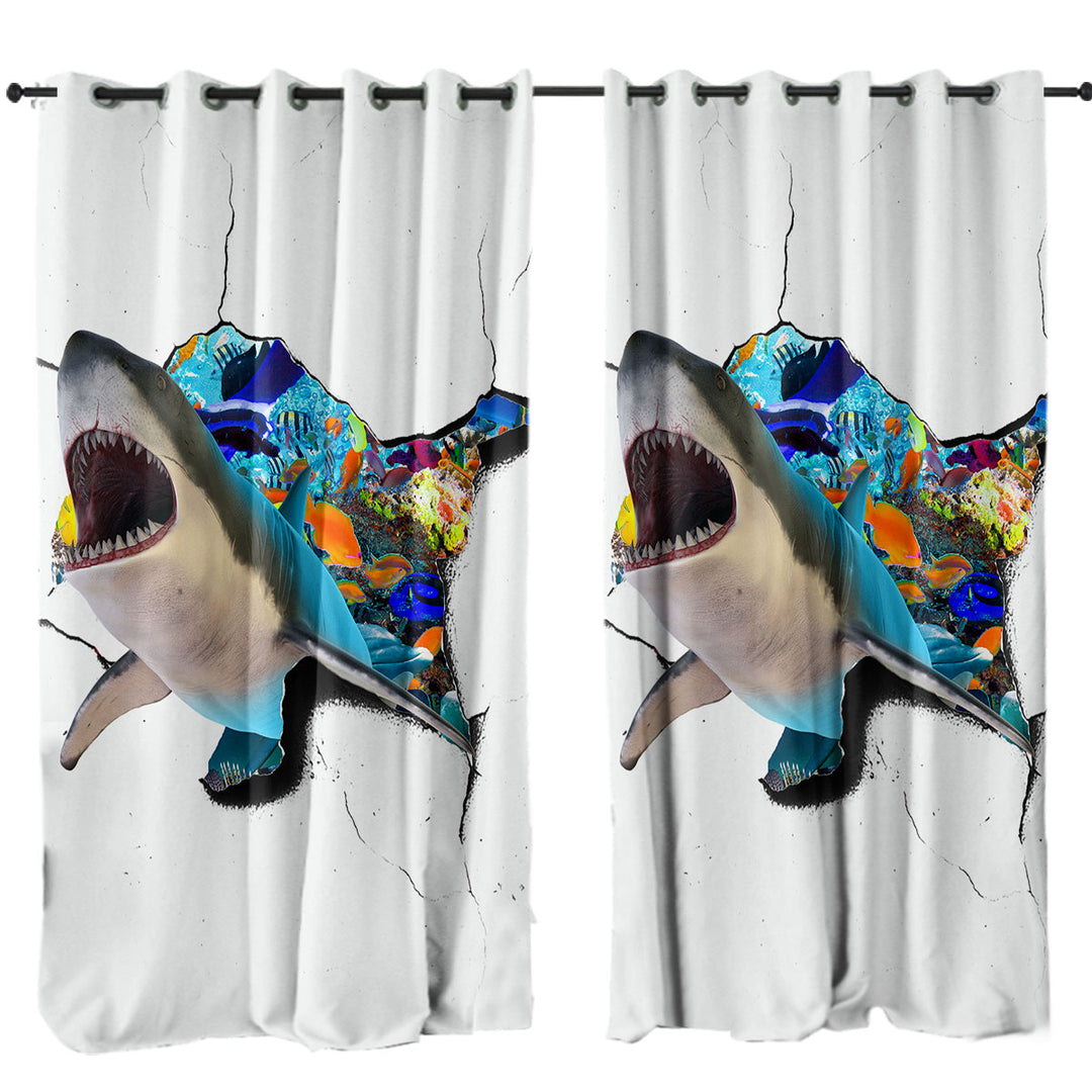 Cool Shark Cracked Wall Curtains for Living Room
