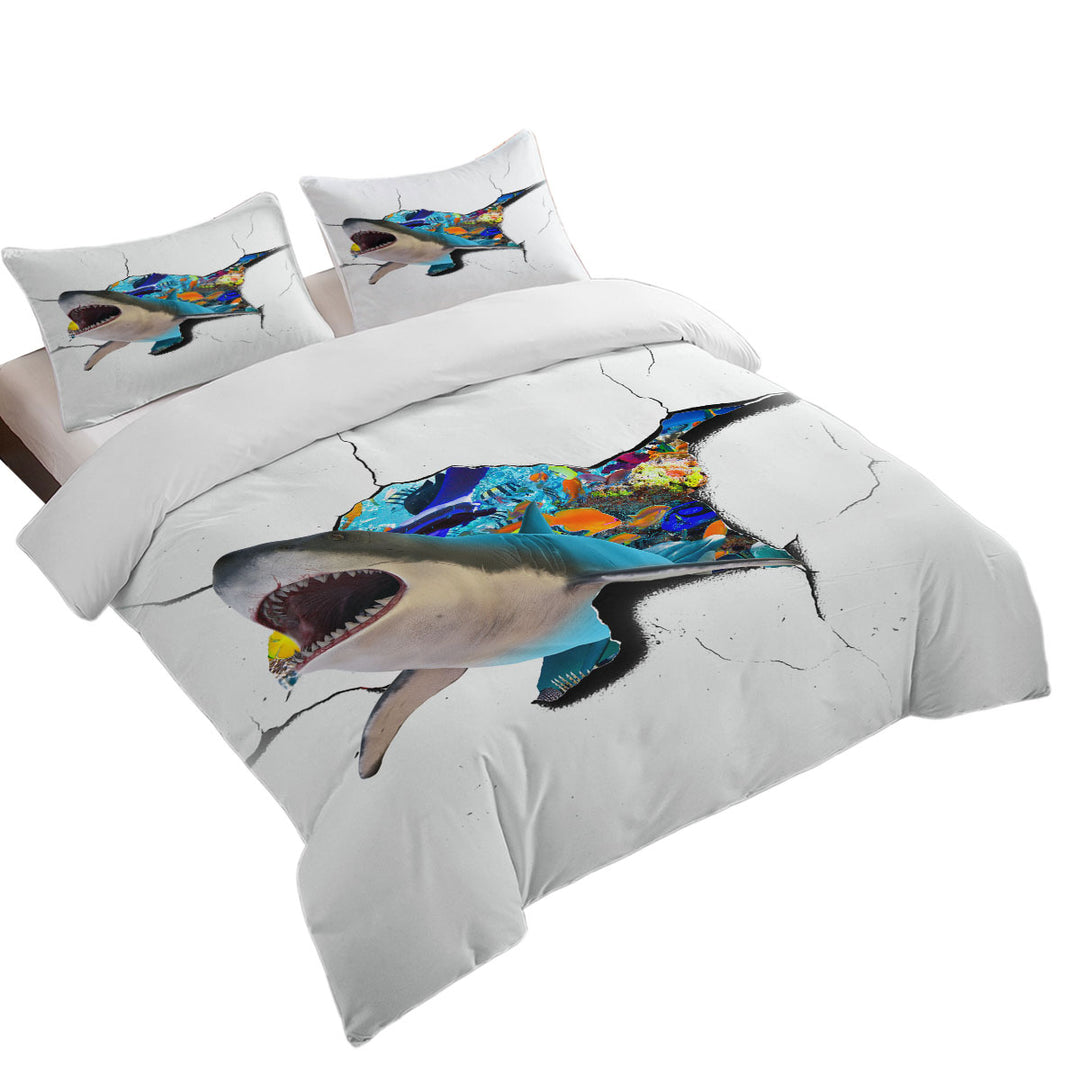 Cool Shark Cracked Wall King Size Duvet Cover