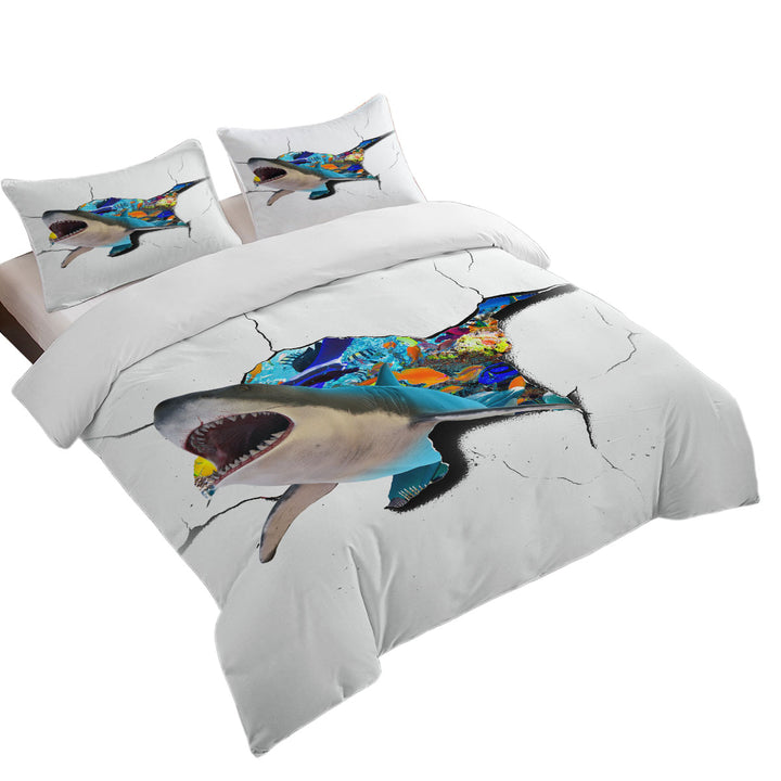 Cool Shark Cracked Wall King Size Duvet Cover