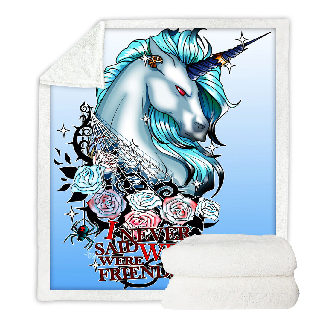 Cool Sherpa Blanket Rudicorn Spider and Roses Quote Throws