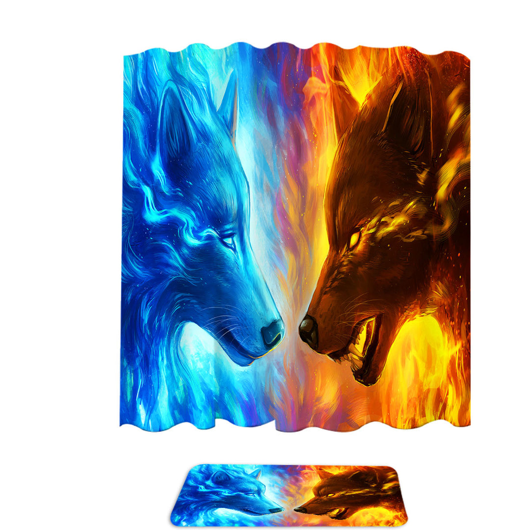Cool Shower Curtains with Animals Fire and Ice Wolves