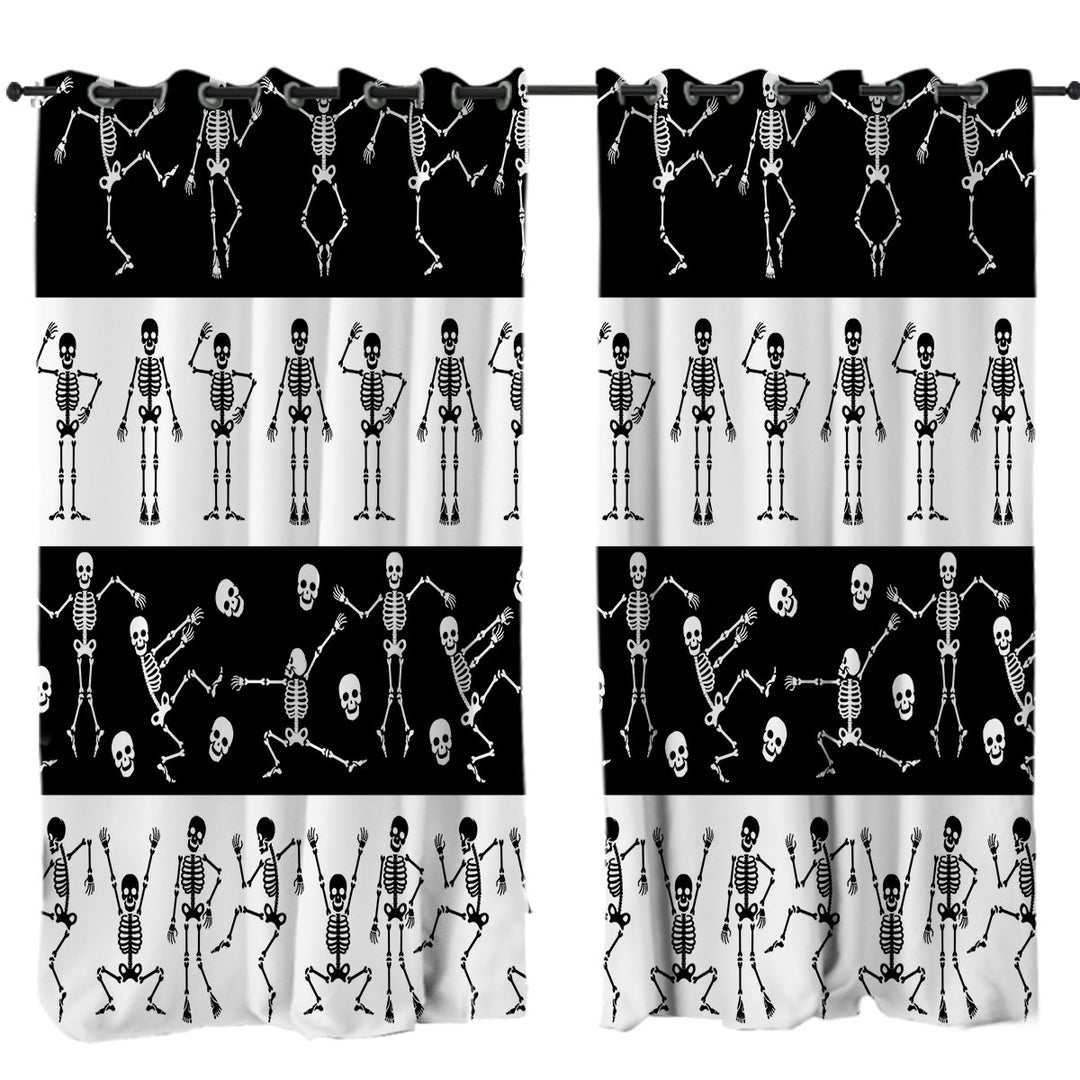 Cool Skeletons in Black White Stripes Curtains for Bedroom