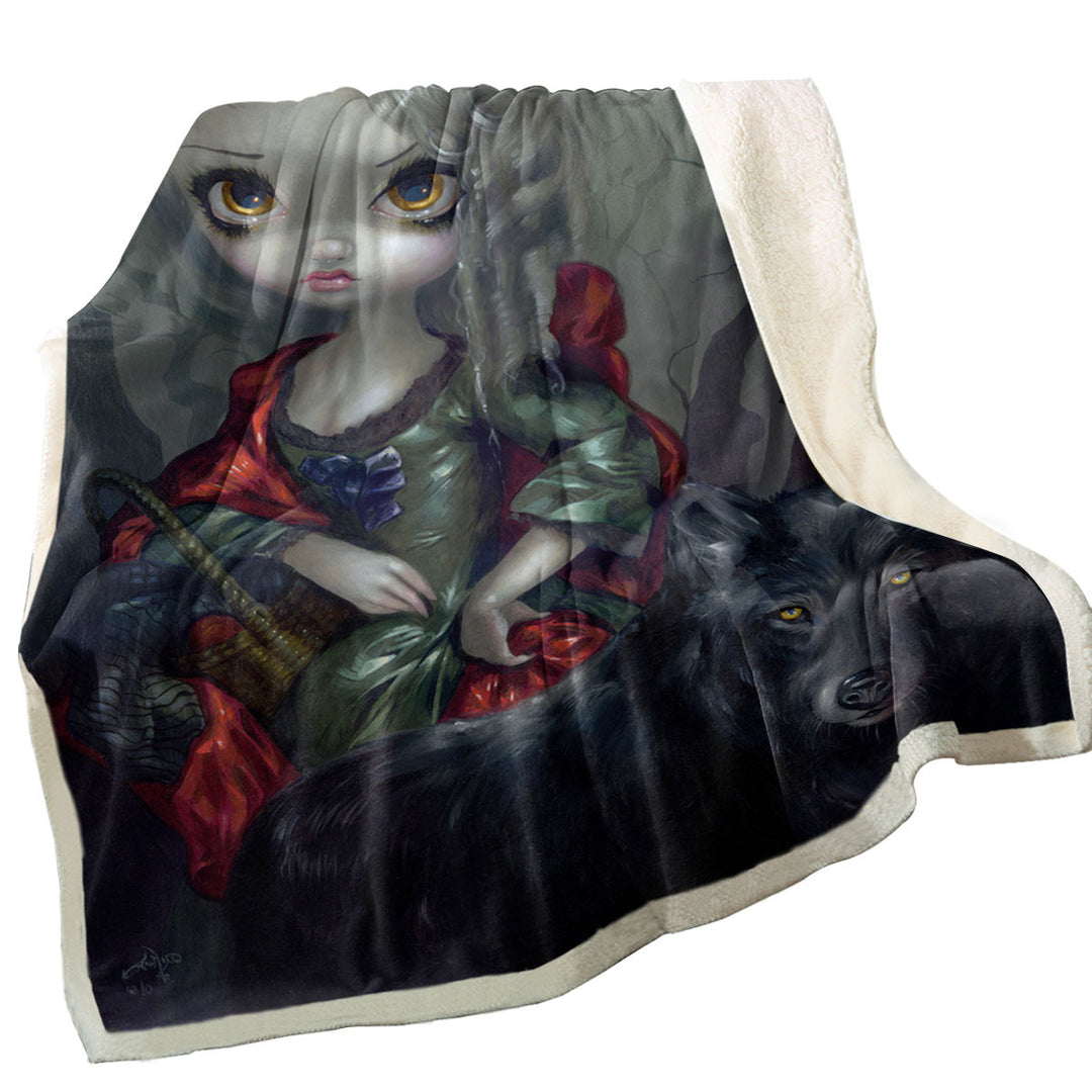 Cool Sofa Blankets Fairytale Art Little Red Riding Hood and Wolf