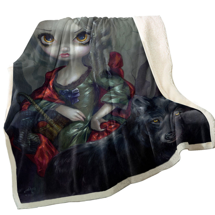 Cool Sofa Blankets Fairytale Art Little Red Riding Hood and Wolf