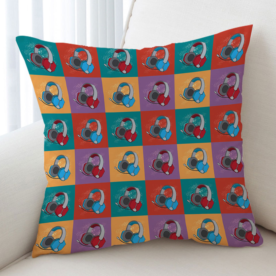 Cool Sofa Pillows Red and Blue Gamers Headphone Sets