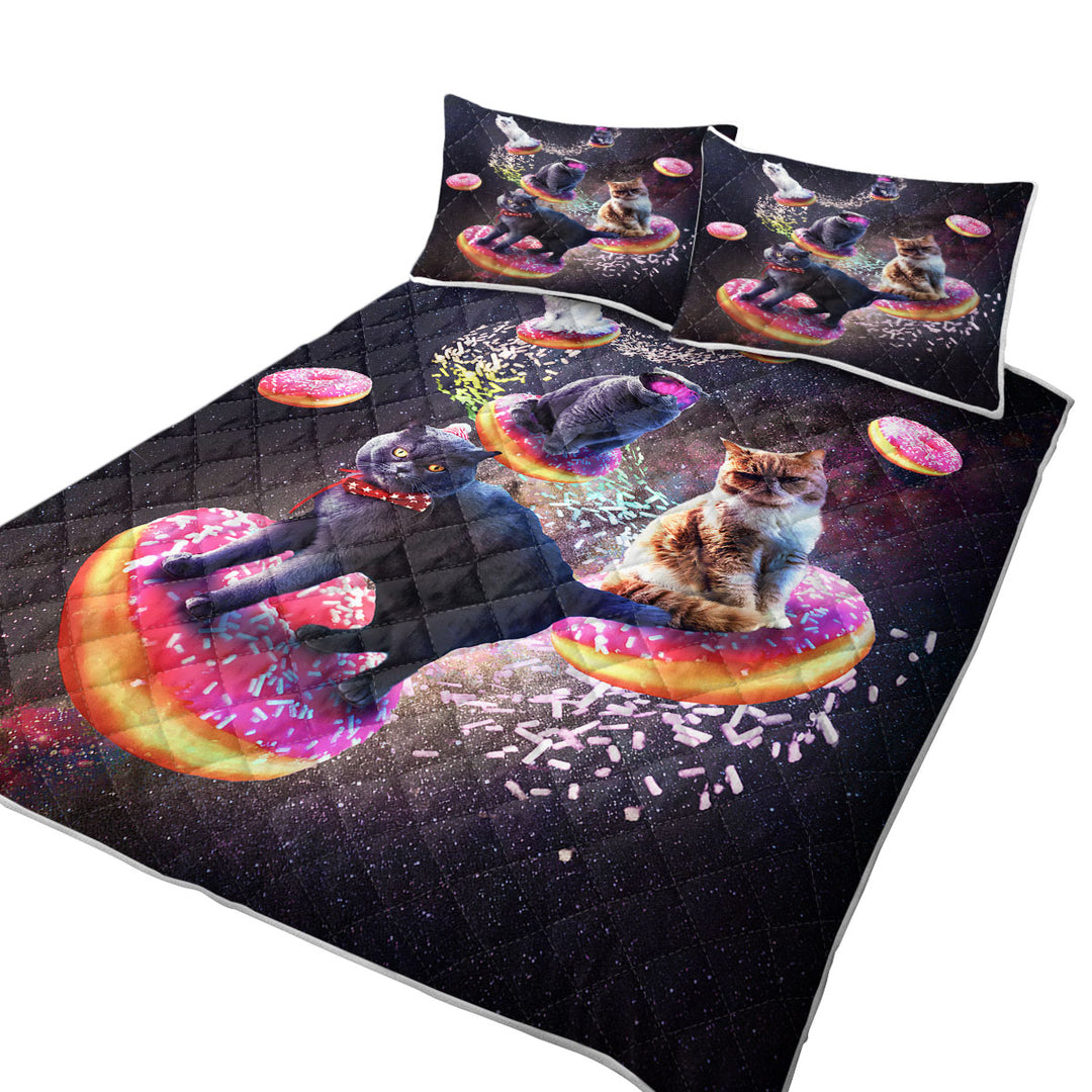 Cool Space Galaxy Cats Riding Donuts Quilts