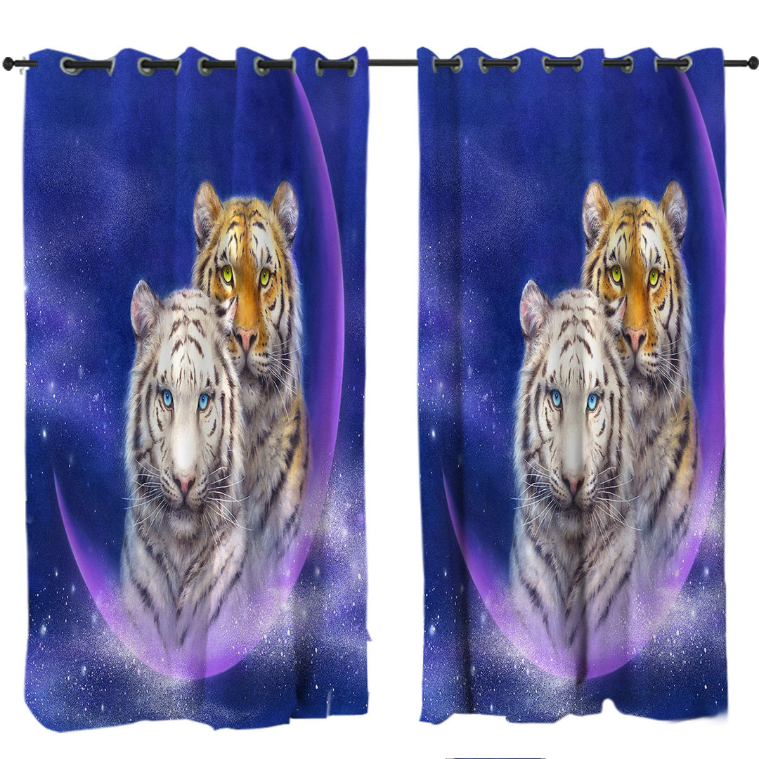 Cool Space Milky Way Orange and White Tigers Curtains