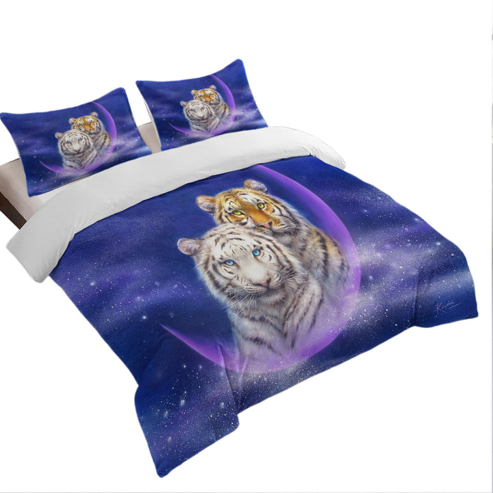 Cool Space Milky Way Orange and White Tigers Duvet Cover
