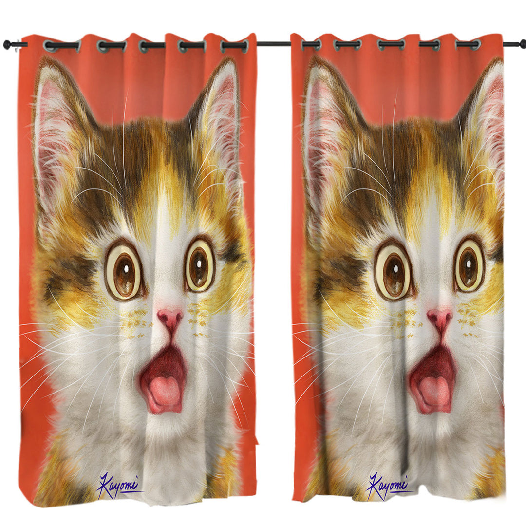 Cool Surprised Cute Kitten Cat Curtains for Bedroom