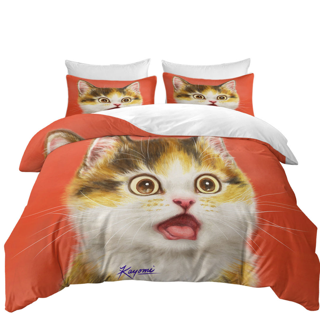 Cool Surprised Cute Kitten Cat Duvet Cover Queen