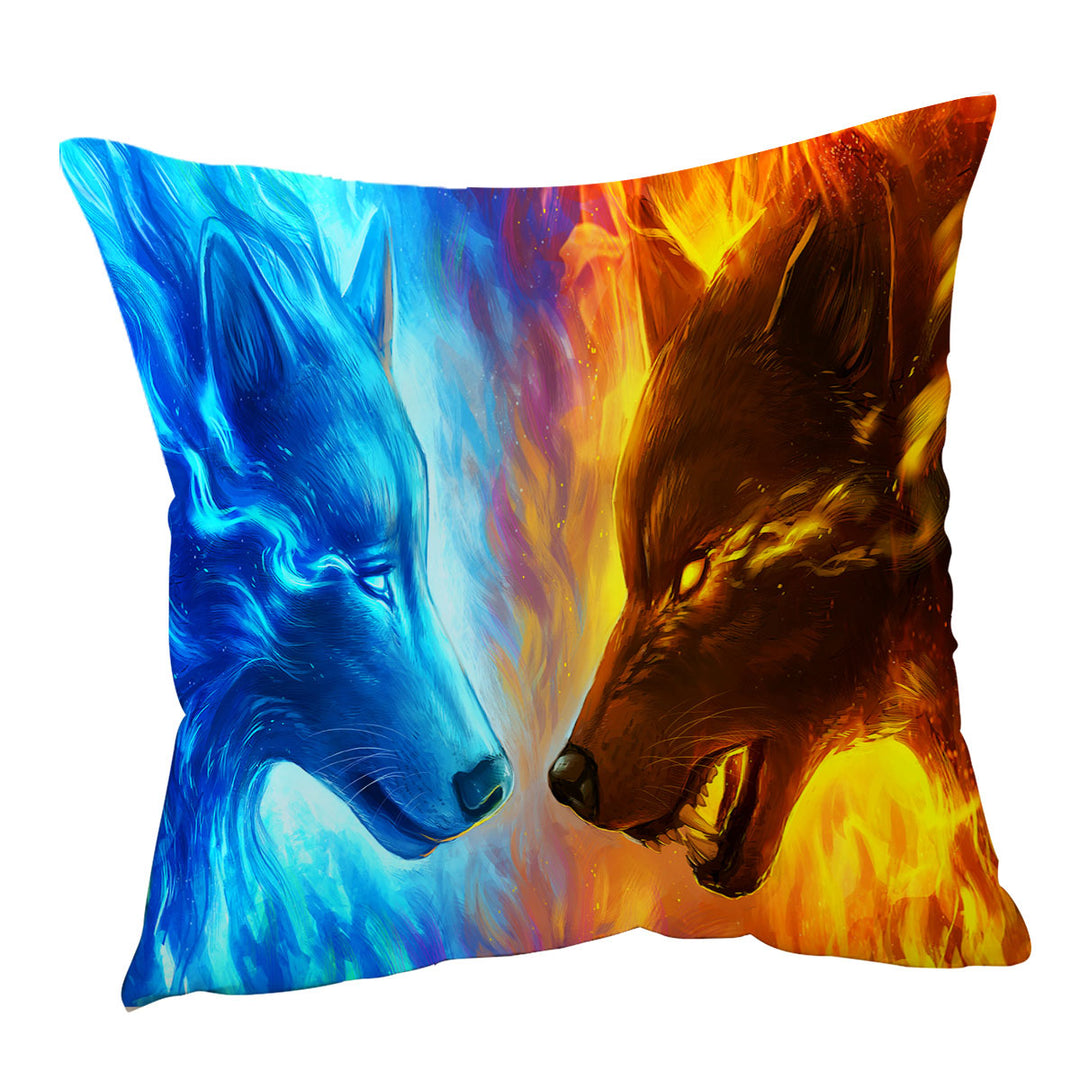 Cool Throw Pillows with Animals Fire and Ice Wolves
