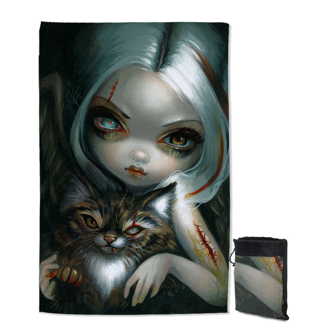 Cool Travel Beach Towel Scary Art Zombie Kitty and Pretty Zombie Girl