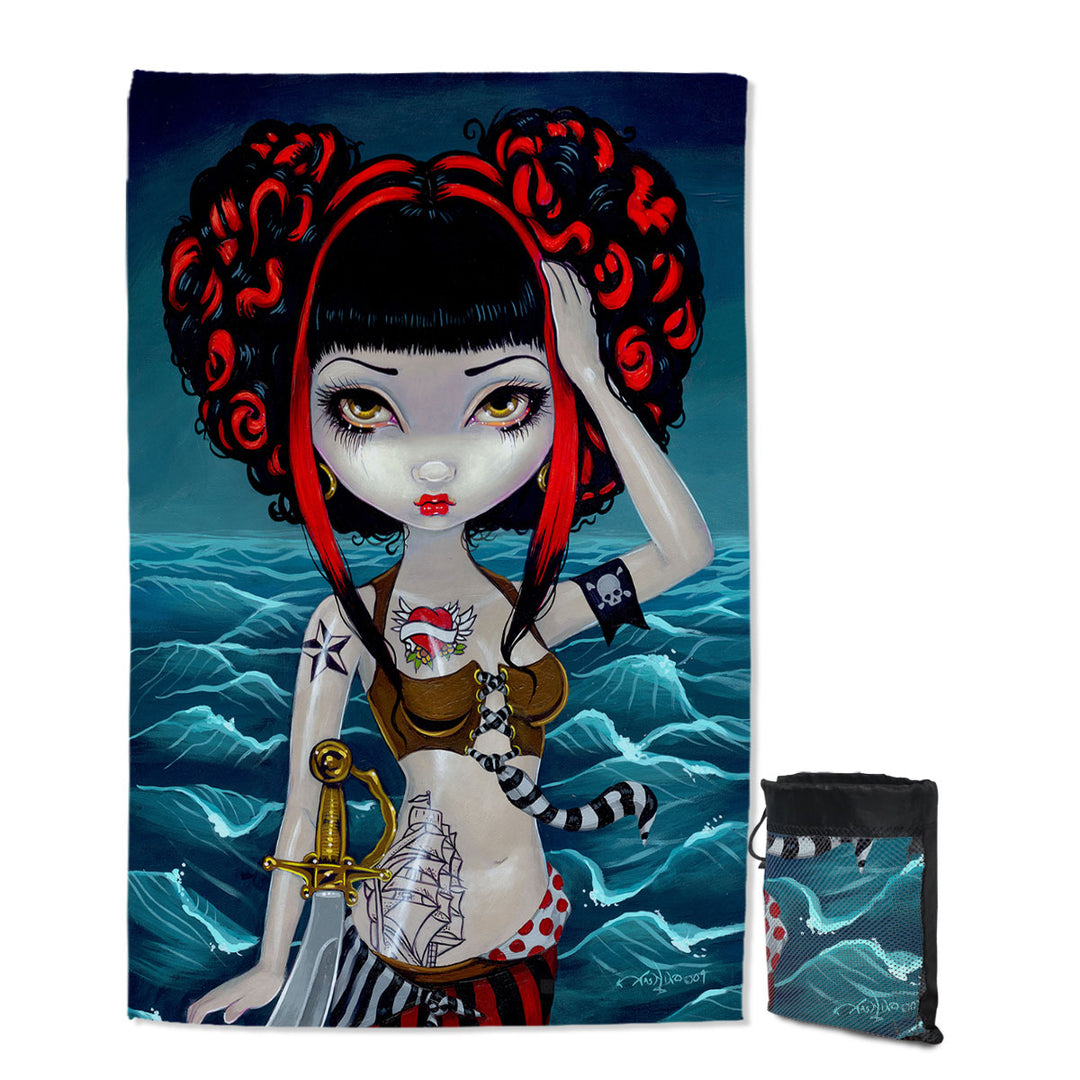 Cool Travel Lightweight Beach Towel Painting Pretty Pirate Polly Tough Girl