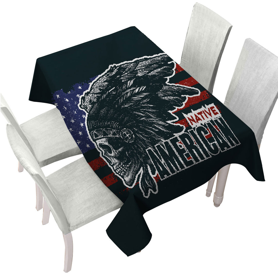 Cool USA Native American Chief Skull Tablecloth