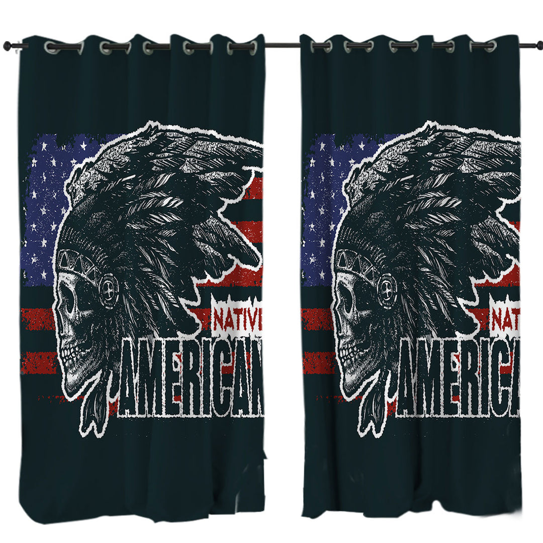 Cool USA Native American Chief Skull Window Curtains